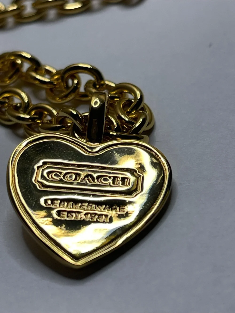 Coach Leatherware Est. 1941 Gold Heart Tag 18” Necklace